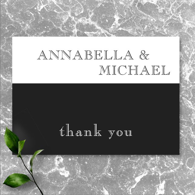 Carte De Remerciements Typographie moderne Mariage noir blanc (Modern Typography Black White Wedding Thank You Card)