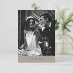 Carte De Remerciements Typographie Moderne Minimaliste Photo Mariage Taup