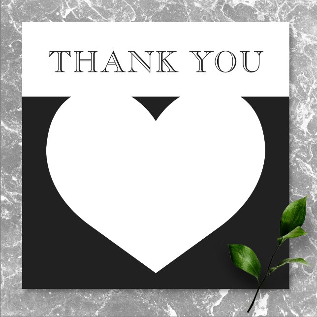 Carte De Remerciements Typographie moderne Noir Blanc Mariage Coeur (Modern Typography Black White Wedding Heart Thank You Card)