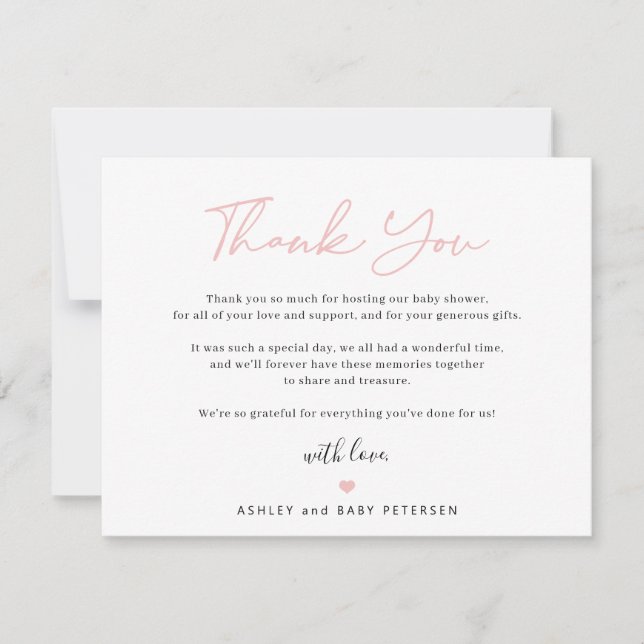 Carte De Remerciements Typographie moderne rose script fille baby shower (Devant)
