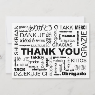 Carte De Remerciements Typographie multilingue plat noir blanc