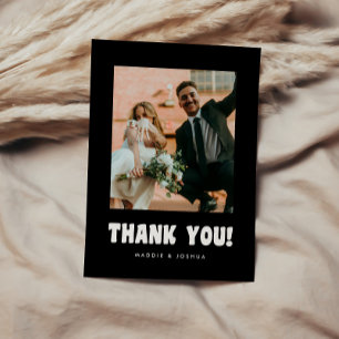Carte De Remerciements Typographie Rétro Gras Photo de Mariage Noir