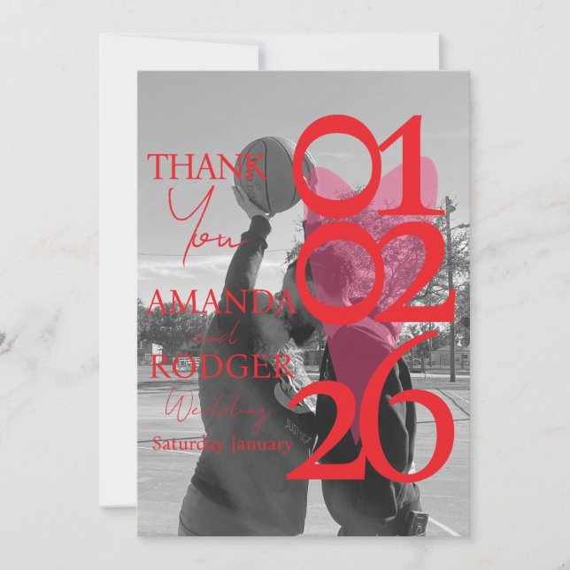 Carte De Remerciements Typographie Rose Rouge Moderne  (Devant)