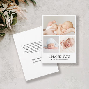 Carte De Remerciements Typographie simple Grille photo Baby Boy