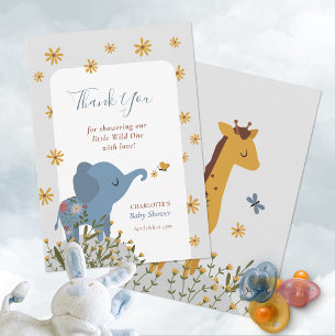 Carte De Remerciements Un animal mignon sauvage Baby shower floral