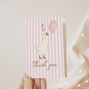 Carte De Remerciements Un anniversaire de filles rose une oie sotte