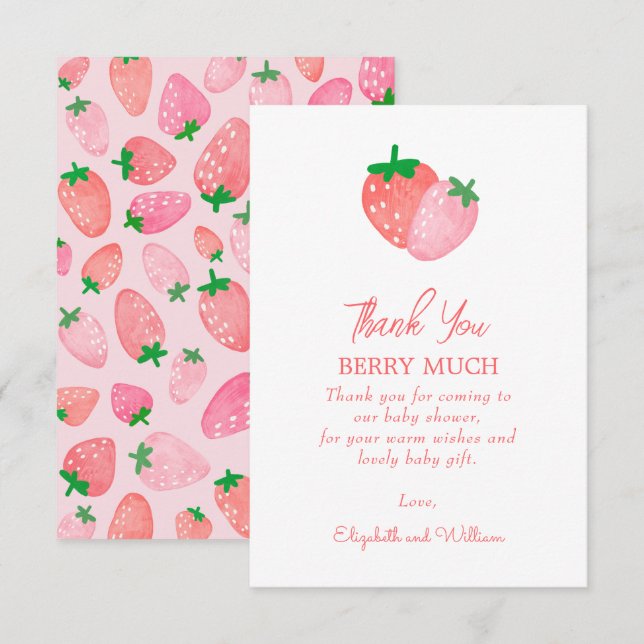 Carte De Remerciements Un Baby shower de fraises doux au Berry (Devant / Derrière)