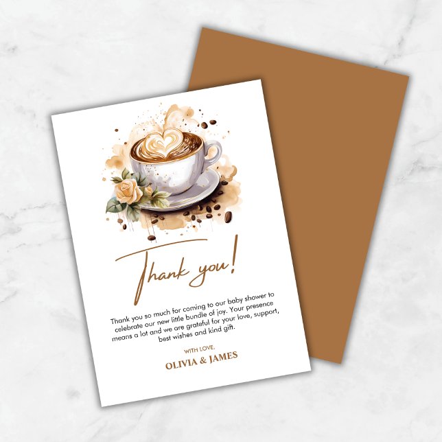 Carte De Remerciements Un bébé brasse du Baby shower café Brown (A Baby is Brewing Brown Coffee Baby Shower Thank You Card )