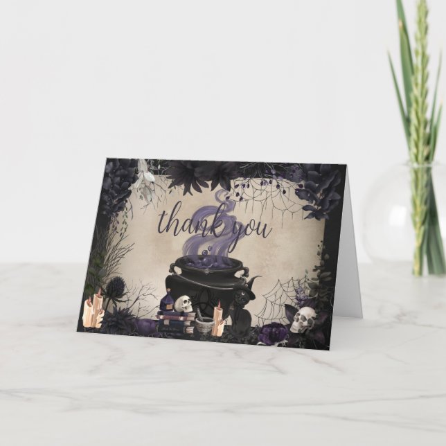 Carte De Remerciements Un bébé brasse un Baby shower gothique d'Halloween (Devant)