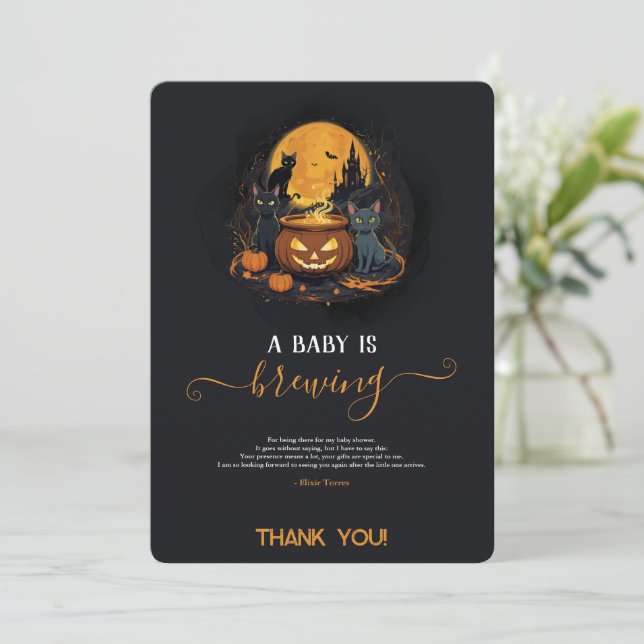 Carte De Remerciements Un Bébé Brûle De Mignons Baby showers D'Halloween (Debout devant)