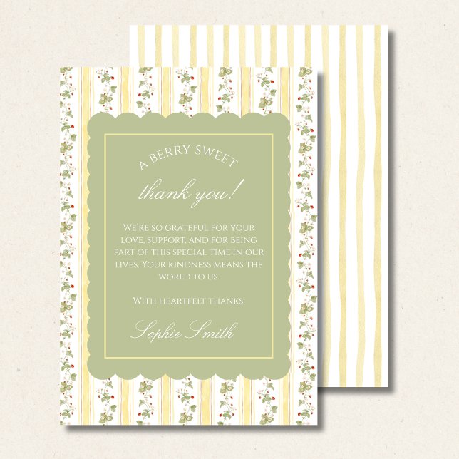 Carte De Remerciements Un bébé sucré aux fruits rouges est en route bordu (Créateur téléchargé)