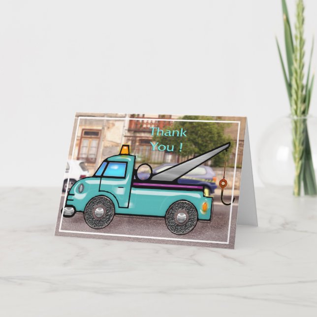 Carte De Remerciements Un camion remorqué robuste dans la rue (Devant)