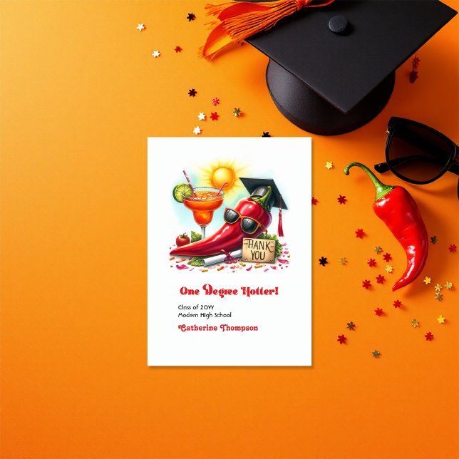Carte De Remerciements Un Degré Hotter Épicé Photo Graduation (One Degree Hotter Spicy Graduation Photo Thank You Card)