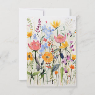 Carte De Remerciements Un dessin floral fantaisiste, fleurs sauvages