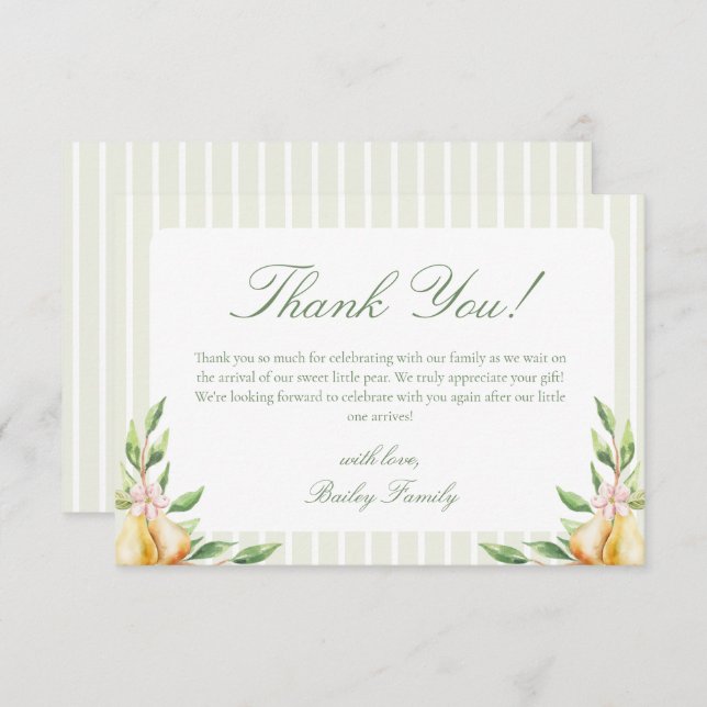 Carte De Remerciements Un doux Baby shower poire Pastel Green (Devant / Derrière)