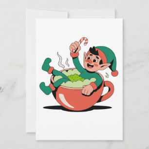 Carte De Remerciements Un elfe prend une baignoire à maquillage pour Noël