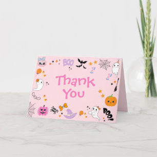 Carte De Remerciements Un joli fantôme effrayant rose pour un 1er anniver