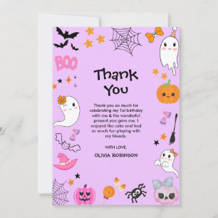 Carte De Remerciements Un joli premier anniversaire Halloween violet effr