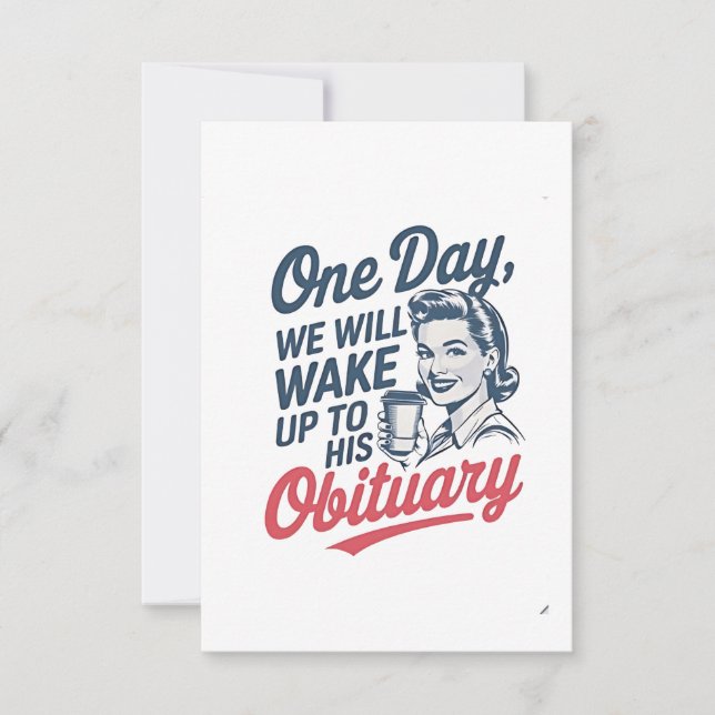 Carte De Remerciements Un jour, nous nous réveillerons à sa nécrologie (Devant)