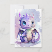 Un mignon dragon de bébé violet à l'aquarelle