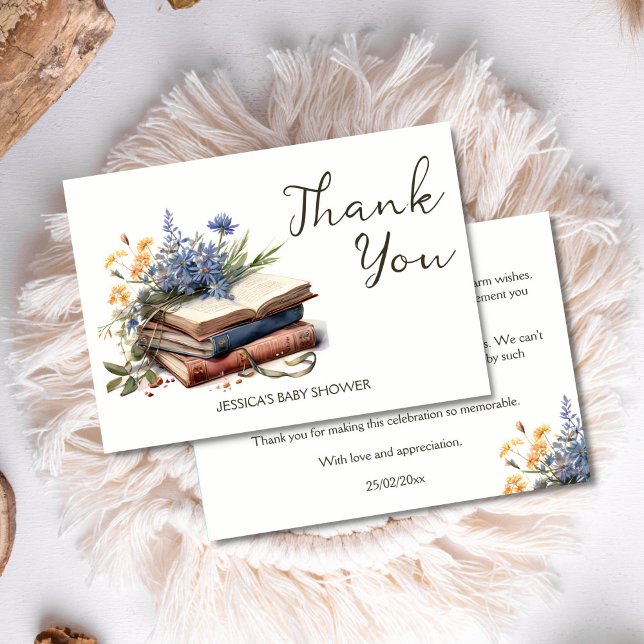 Carte De Remerciements Un nouveau baby shower de chapitre (A new chapter story book baby shower thank you card book wildflowers themed baby shower thank you )