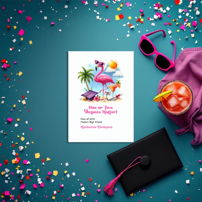 Carte De Remerciements Un ou deux degrés Hotter Flamant rose Graduation (One or Two Degrees Hotter Flamingo Graduation Thank You Card)