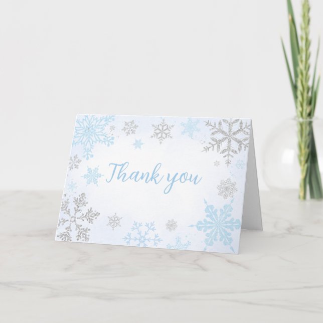 Carte De Remerciements Un petit Baby shower bleu Snowflake (Devant)