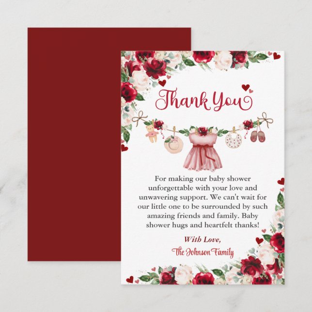 Carte De Remerciements Un petit Baby shower de Valentine un peu amoureuse (Devant / Derrière)