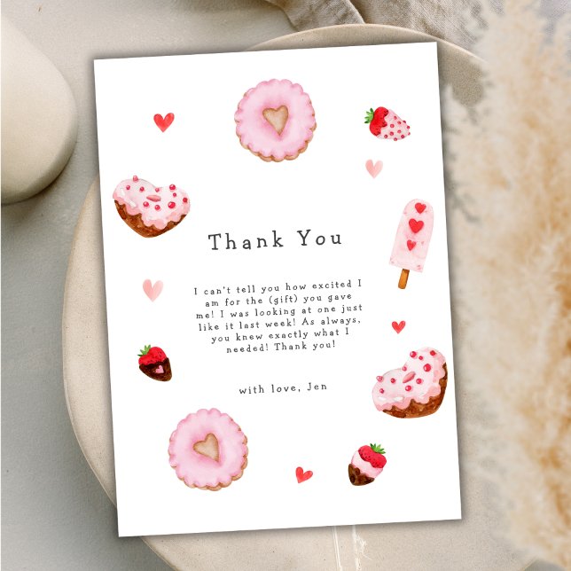 Carte De Remerciements Un petit Baby shower de Valentines de Donuts (A Little Sweetheart Donuts Valentines Baby Shower Thank You Card)
