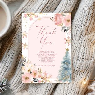 Carte De Remerciements Un petit Baby shower d'hiver rose Snowflake