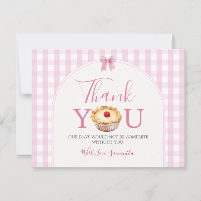 Carte De Remerciements Un petit Baby shower En vichy Cutie Pie Rose (Devant)