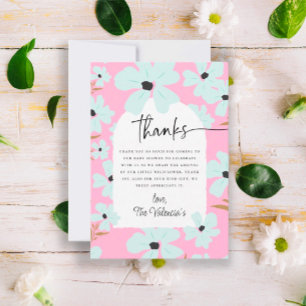 Carte De Remerciements Un Petit Baby shower Fleur sauvage Boho Rose Girl