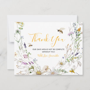 Carte De Remerciements Un petit Baby shower Fleur sauvage d'abeilles à mi