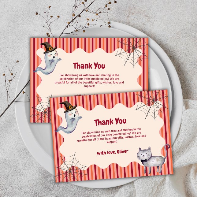 Carte De Remerciements Un Petit Chat Fantôme Chat Automne Baby shower Aut (A Little Boo Ghost Cat Fall Autumn Baby Shower Thank You Card)