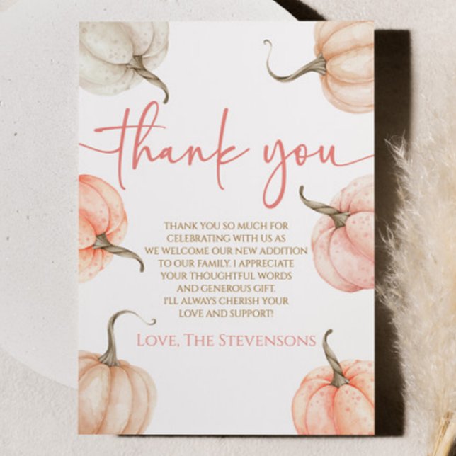 Carte De Remerciements Un Petit Citrouille Est En Route ! Baby shower (Créateur téléchargé)