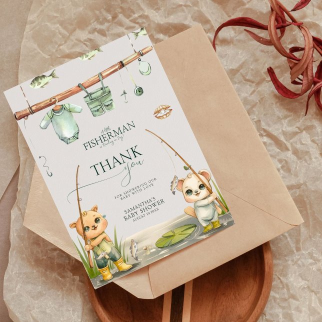 Carte De Remerciements Un Petit Pêcheur Se Déroule Dans Le Baby shower De (Créateur téléchargé)