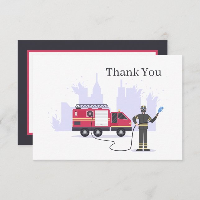 Carte De Remerciements Un pompier cool ajoute un sentiment  (Devant / Derrière)