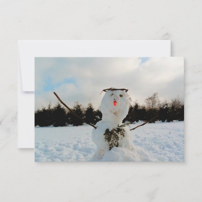 Carte De Remerciements Un vrai bonhomme de neige et une photo de paysage  (Devant)