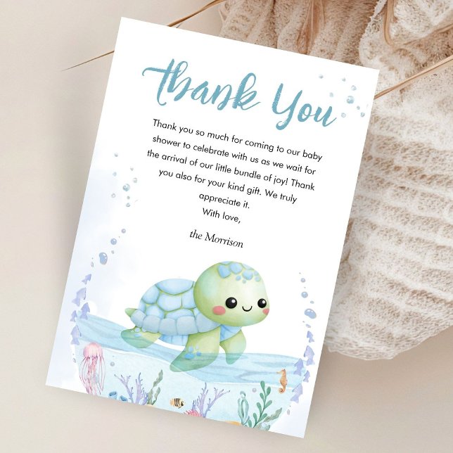 Carte De Remerciements Under The Sea Turtle Baby Shower Boy Thank You (Créateur téléchargé)