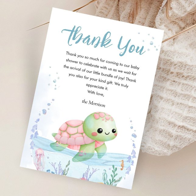 Carte De Remerciements Under The Sea Turtle Baby Shower Girl Thank You (Créateur téléchargé)