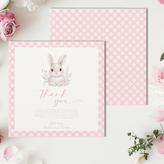 Carte De Remerciements Une Baby Shower Rose et Douce avec un Petit Lapin (Créateur téléchargé)