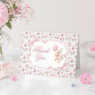 Carte De Remerciements Une Coquette d'Oie Ridicule Fleur Rose 1er Anniver