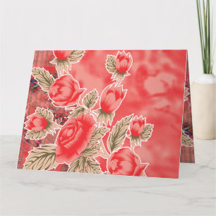 Carte De Remerciements une écharpe rouge avec des fleurs dessus