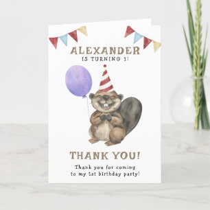 Carte De Remerciements Une fête d'anniversaire de petit castor