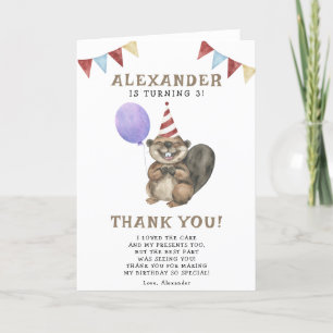 Carte De Remerciements Une fête d'anniversaire pour un petit castor de 3