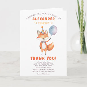 Carte De Remerciements Une fête du 3e anniversaire de Little Fox