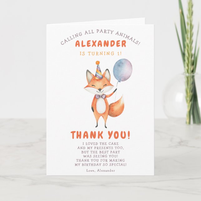Carte De Remerciements Une fête du 3e anniversaire de Little Fox (Devant)