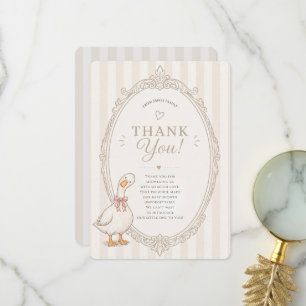 Carte De Remerciements Une fille d'un an avec un ruban rose silly goose