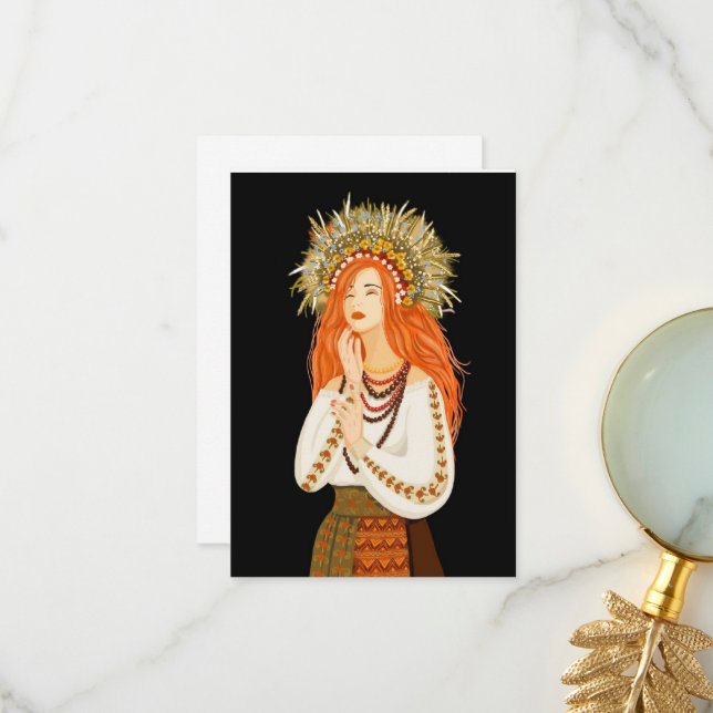 Carte De Remerciements Une fille ukrainienne dans une couronne. Ukraine.  (Devant/Arrière en situation)