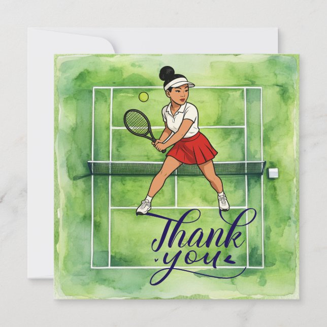 Carte De Remerciements Une joueuse de tennis joue au tennis (Devant)
